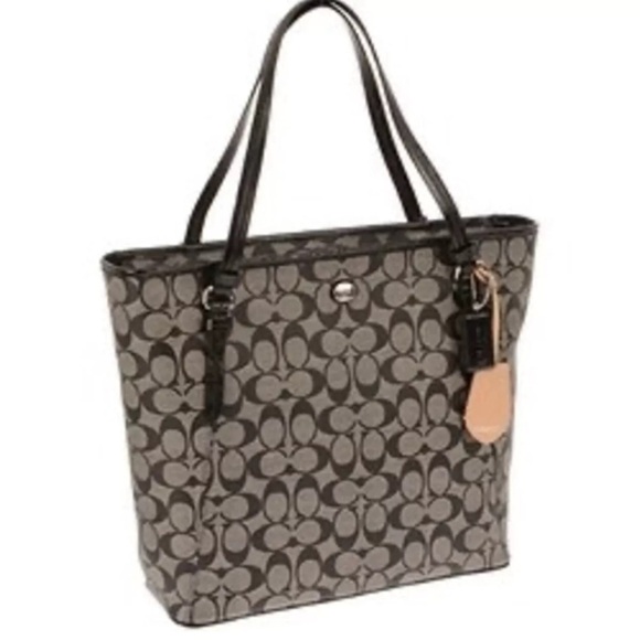 NWT Coach PEYTON SIGNATURE ZIP TOP TOTE F27348 SV/Khaki/Navy Below $328 Retail - Picture 3 of 5
